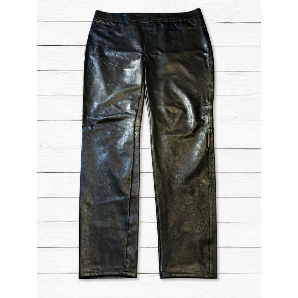 Spanx Faux‎ Leather Leggings Black Tall 1X/1XT Pull On Slimming Moto Biker Pants
